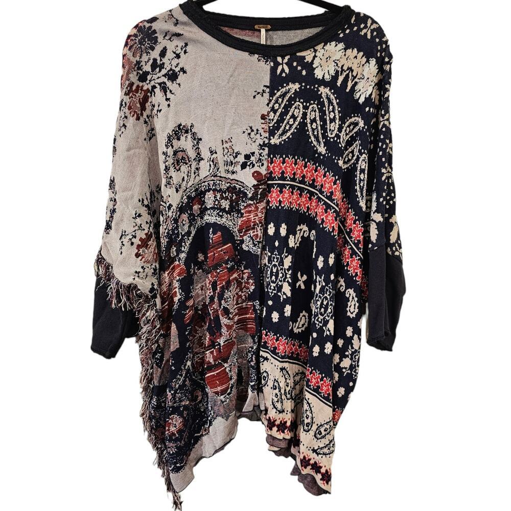 Free People Sweater Women's Size Small XS Paisley Boho Chic Hippe Lagenlook